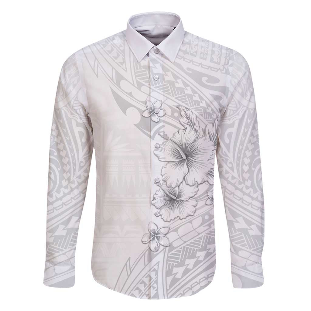 Lotu Tamaiti Samoa Family Matching Summer Maxi Dress and Hawaiian Shirt White Sunday Polynesian Tribal Pattern Elegant Style LT05 Dad's Shirt - Long Sleeve White - Polynesian Pride