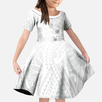 Lotu Tamaiti Samoa Family Matching Tank Maxi Dress and Hawaiian Shirt White Sunday Polynesian Tribal Pattern Elegant Style LT05 Daughter's Dress White - Polynesian Pride