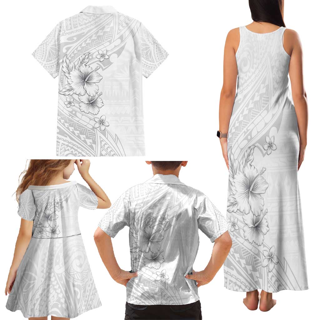 Lotu Tamaiti Samoa Family Matching Tank Maxi Dress and Hawaiian Shirt White Sunday Polynesian Tribal Pattern Elegant Style LT05 - Polynesian Pride