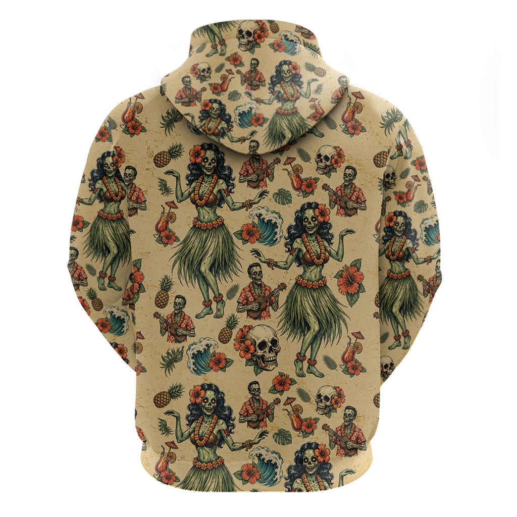 Hawaii Halloween Zip Hoodie Spooky Tropical Hula Zombie