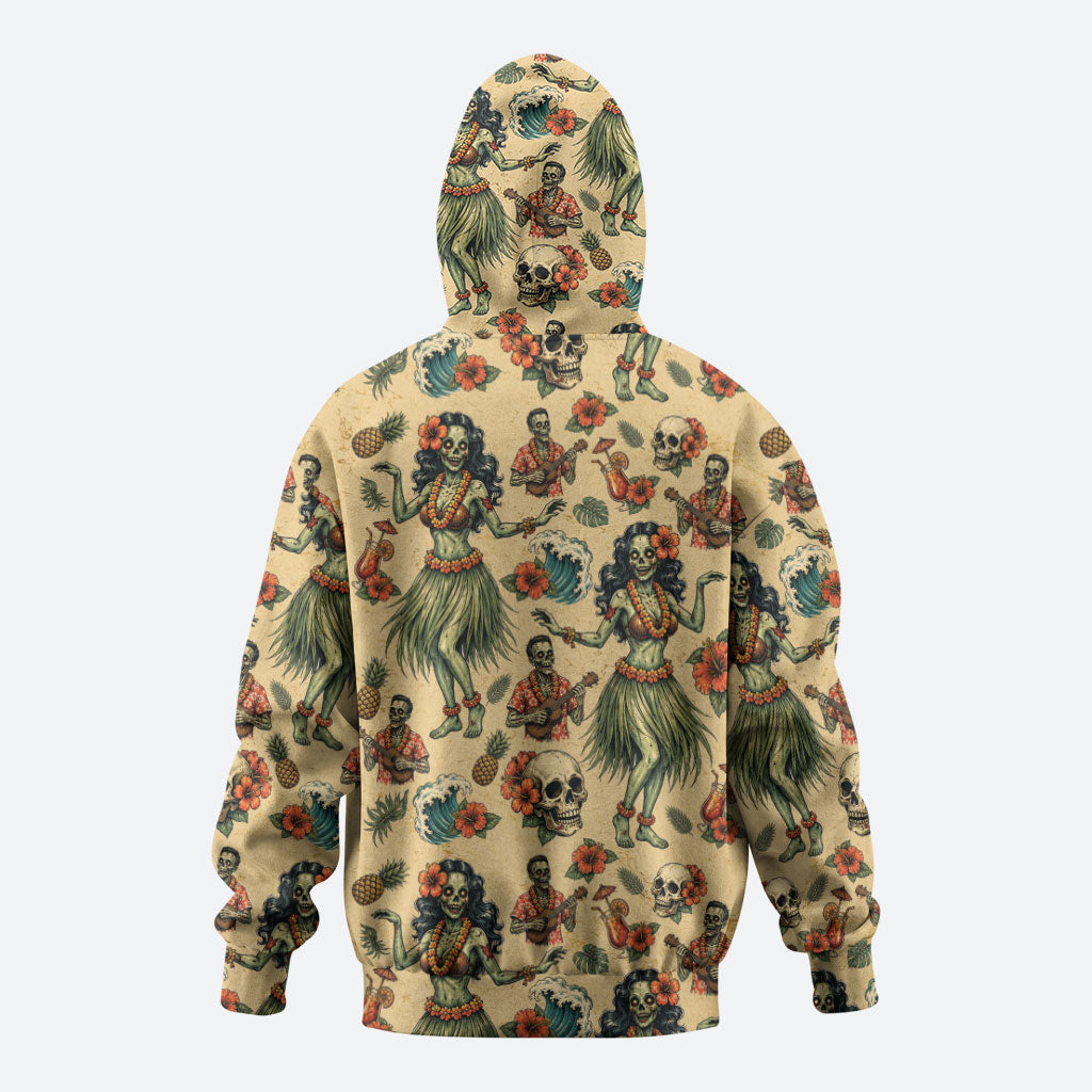 Hawaii Halloween Zip Hoodie Spooky Tropical Hula Zombie