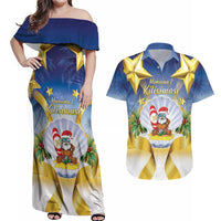 Niue Christmas Couples Matching Off Shoulder Maxi Dress and Hawaiian Shirt Seashell Santa Beach Vibes - Polynesian Pride