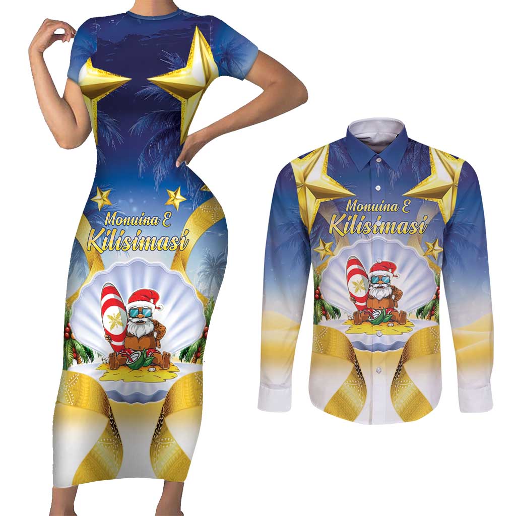 Niue Christmas Couples Matching Short Sleeve Bodycon Dress and Long Sleeve Button Shirt Seashell Santa Beach Vibes - Polynesian Pride