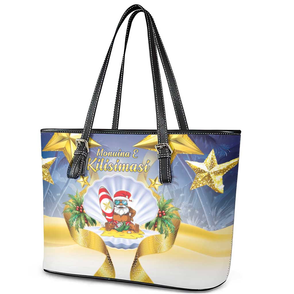 Niue Christmas Leather Tote Bag Seashell Santa Beach Vibes - Polynesian Pride