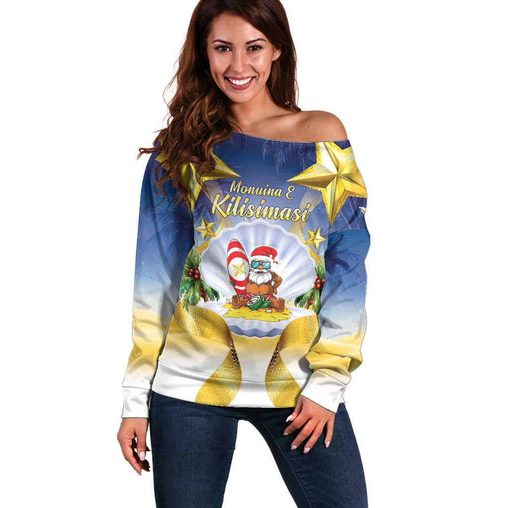 Niue Christmas Off Shoulder Sweater Seashell Santa Beach Vibes - Polynesian Pride