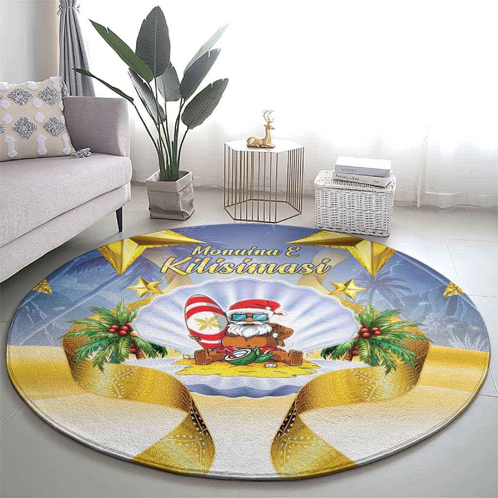 Niue Christmas Round Carpet Seashell Santa Beach Vibes - Polynesian Pride