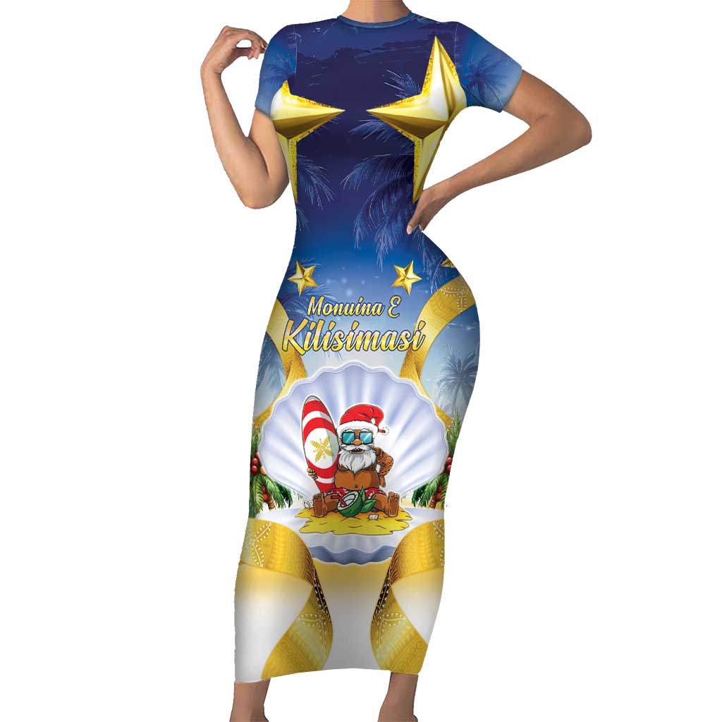 Niue Christmas Short Sleeve Bodycon Dress Seashell Santa Beach Vibes - Polynesian Pride