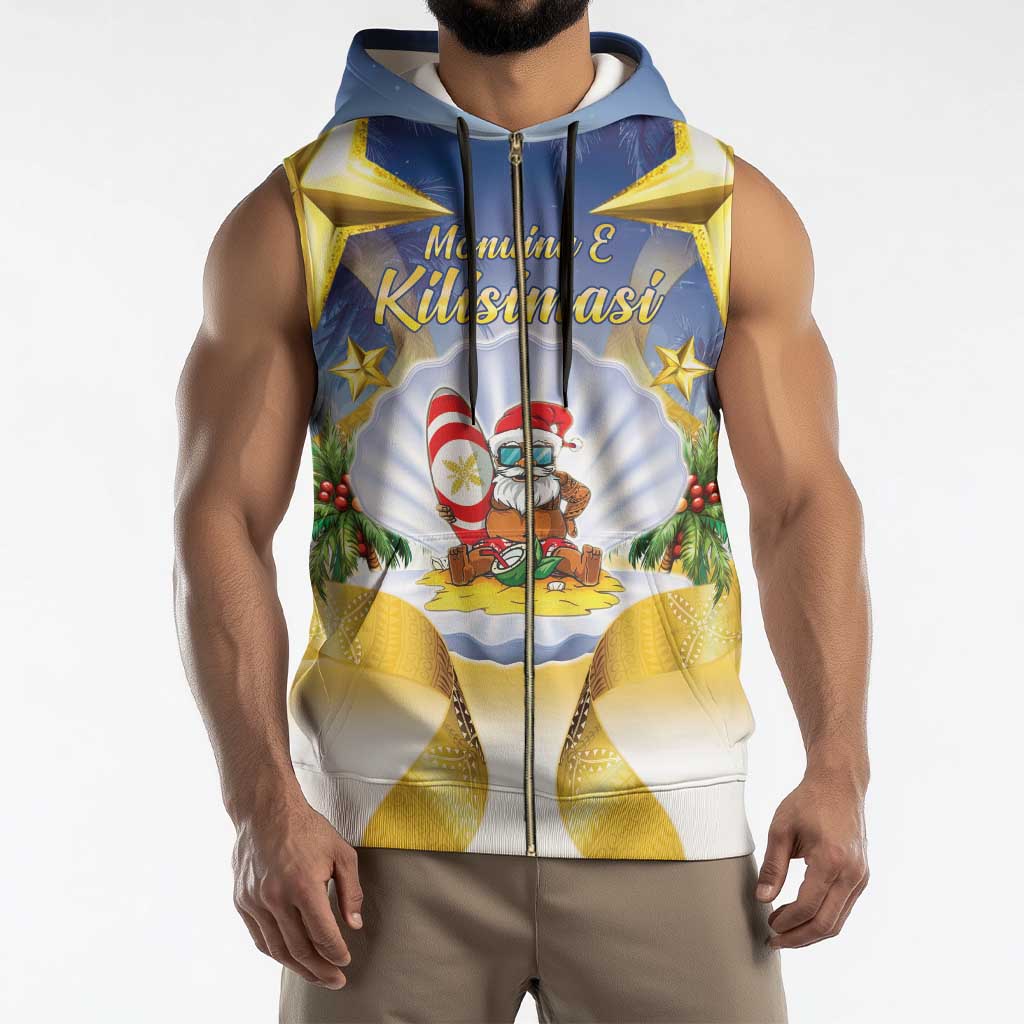 Niue Christmas Sleeveless Zip Hoodie Seashell Santa Beach Vibes - Polynesian Pride