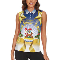Niue Christmas Women Sleeveless Polo Shirt Seashell Santa Beach Vibes - Polynesian Pride