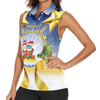 Niue Christmas Women Sleeveless Polo Shirt Seashell Santa Beach Vibes - Polynesian Pride