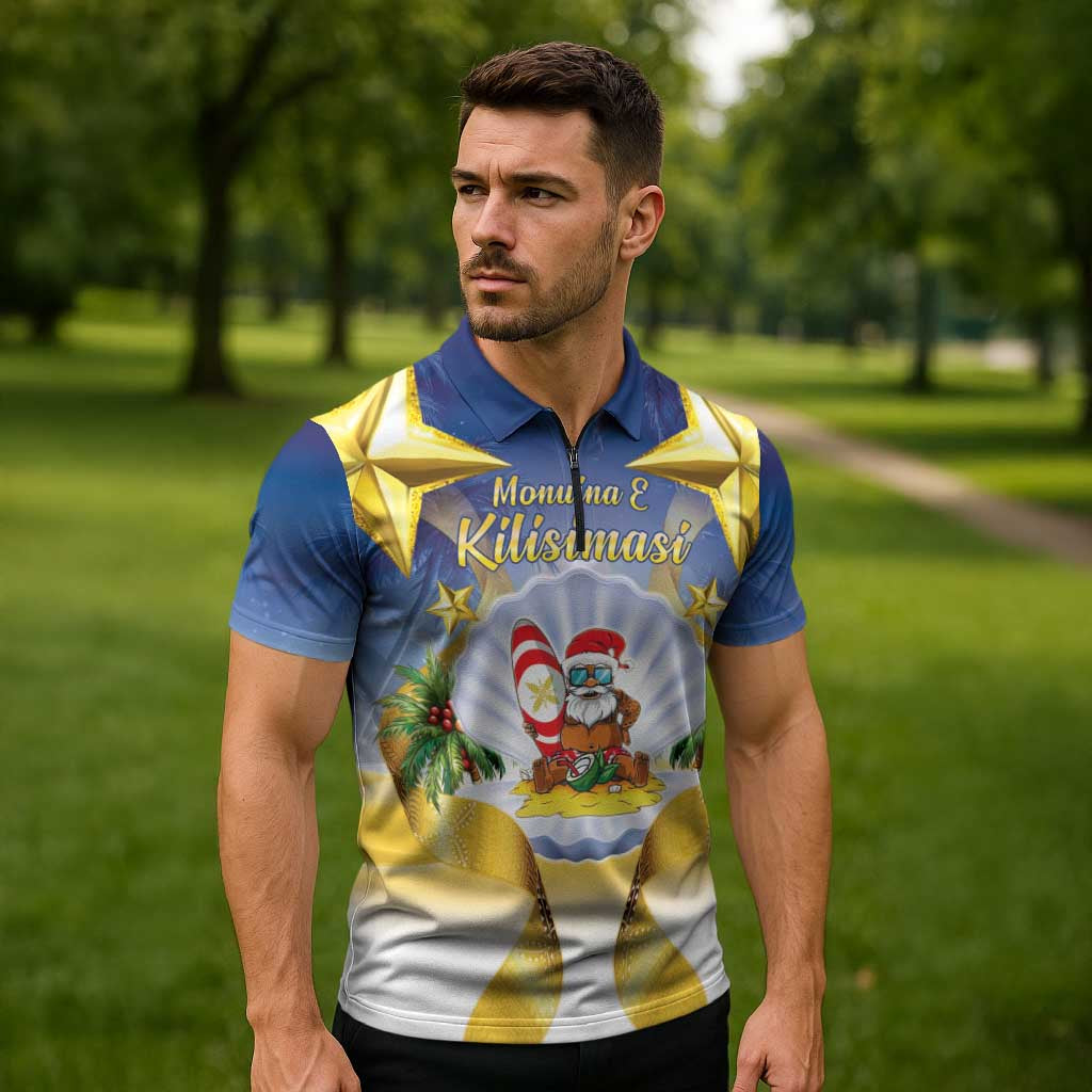 Niue Christmas Zipper Polo Shirt Seashell Santa Beach Vibes - Polynesian Pride