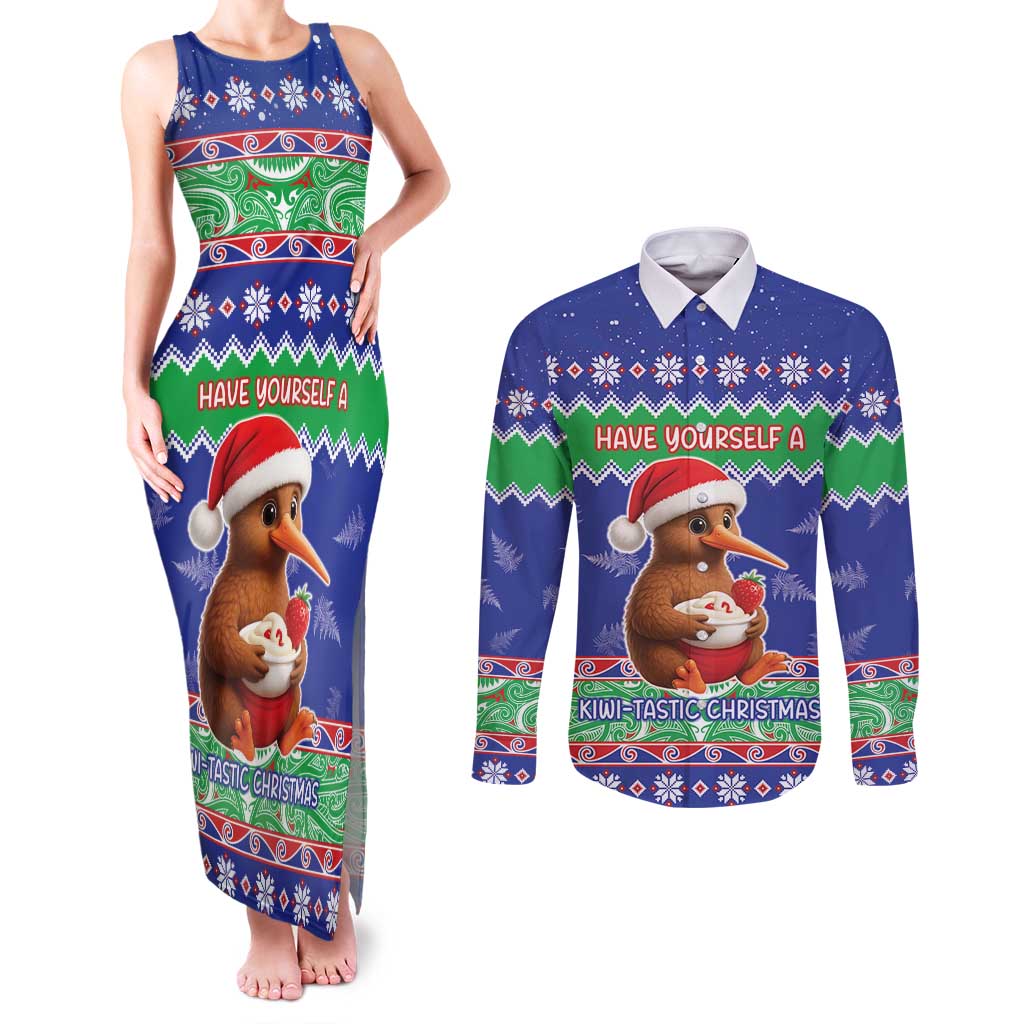 New Zealand Christmas Couples Matching Tank Maxi Dress and Long Sleeve Button Shirt Have Yourself A Kiwi-tastic Christmas - Polynesian Pride