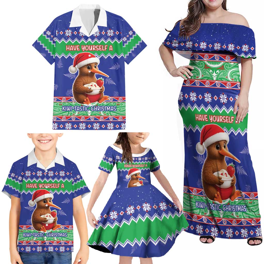 New Zealand Christmas Family Matching Off Shoulder Maxi Dress and Hawaiian Shirt Have Yourself A Kiwi-tastic Christmas - Polynesian Pride