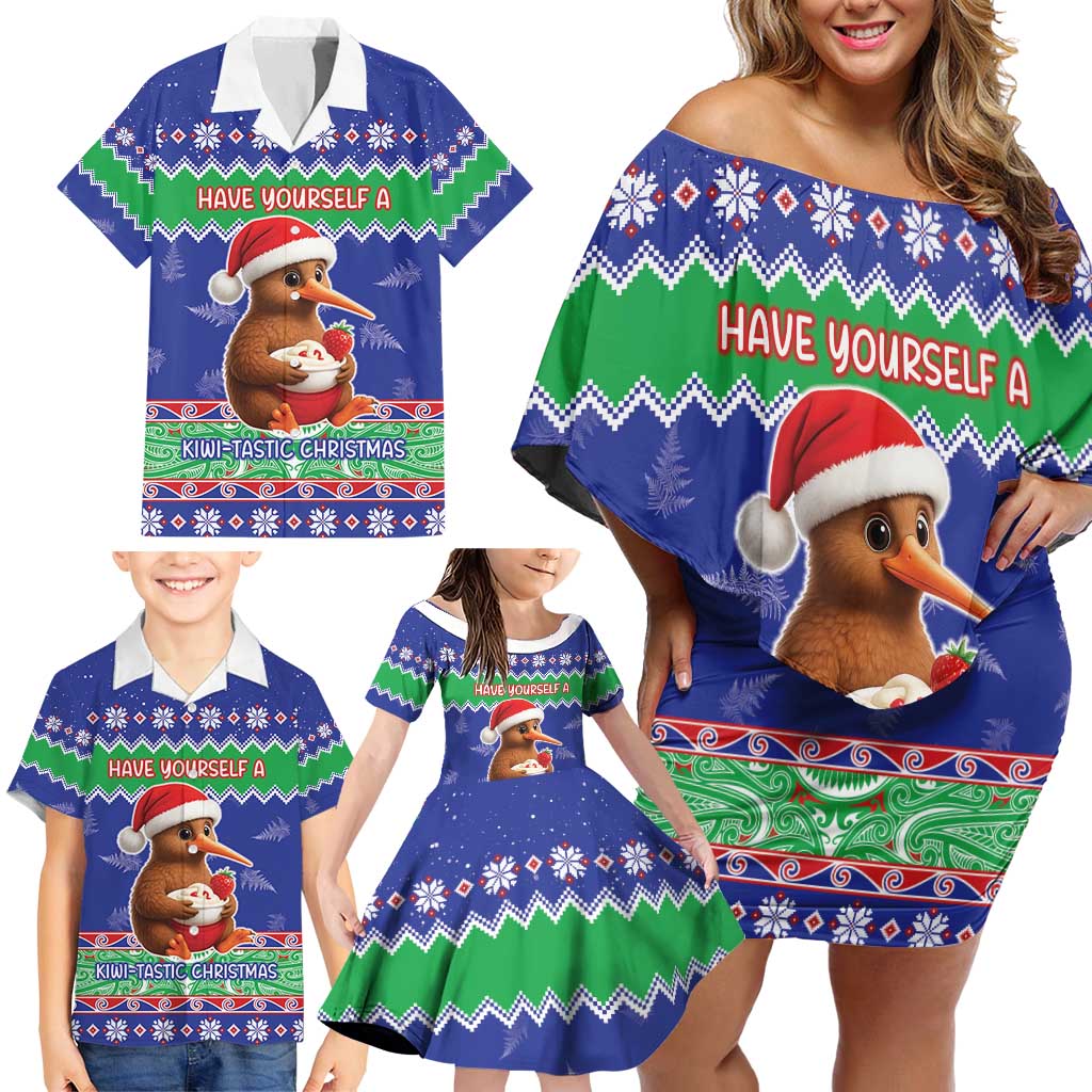 New Zealand Christmas Family Matching Off Shoulder Short Dress and Hawaiian Shirt Have Yourself A Kiwi-tastic Christmas - Polynesian Pride