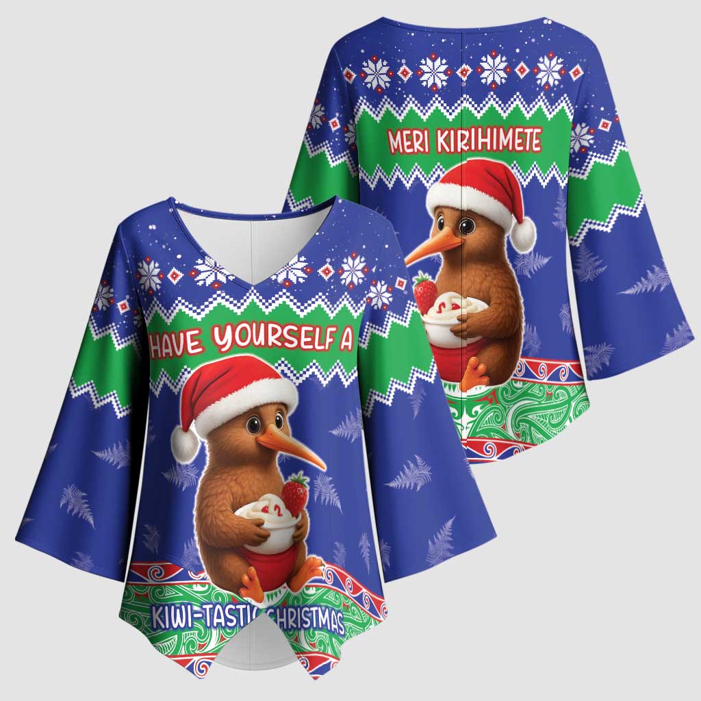 New Zealand Christmas Kimono Sleeve Blouse Have Yourself A Kiwi-tastic Christmas - Polynesian Pride