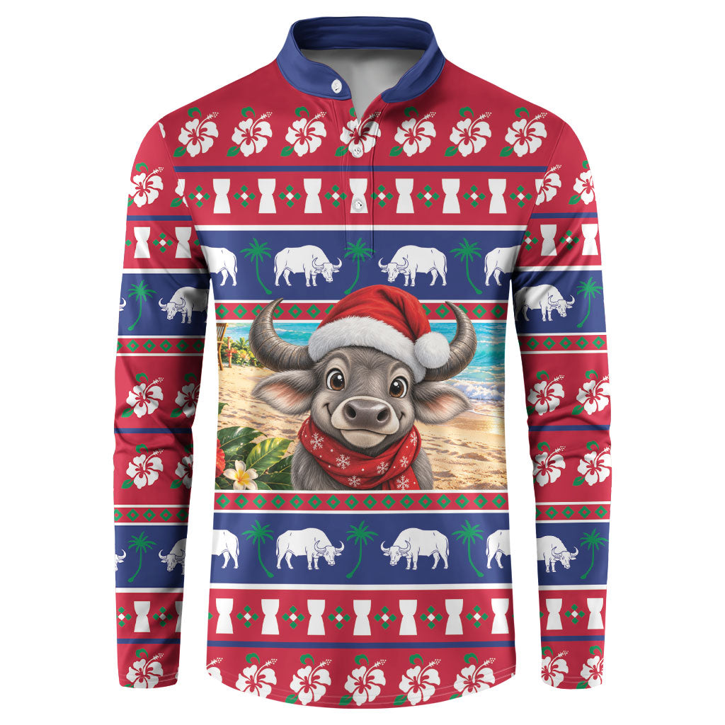 Guam Christmas Button Sweatshirt Felis Pasgua Carabao Santa LT05 Red - Polynesian Pride