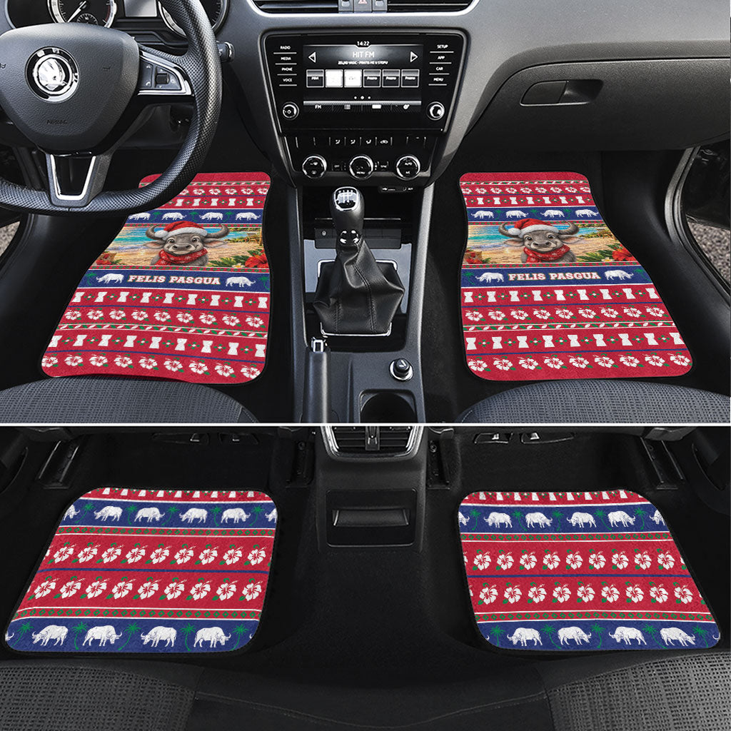 Guam Christmas Car Mats Felis Pasgua Carabao Santa LT05 Set 4pcs Red - Polynesian Pride