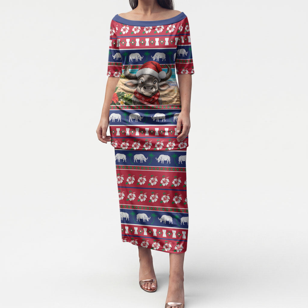 Guam Christmas Puletasi Felis Pasgua Carabao Santa LT05 Long Dress Red - Polynesian Pride
