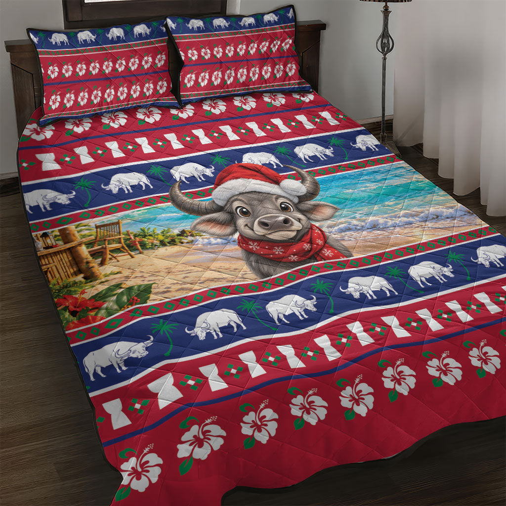 Guam Christmas Quilt Bed Set Felis Pasgua Carabao Santa LT05 Red - Polynesian Pride