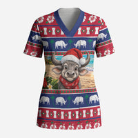 Guam Christmas Scrub Top Felis Pasgua Carabao Santa LT05 Adult Red - Polynesian Pride