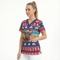 Guam Christmas Scrub Top Felis Pasgua Carabao Santa LT05 - Polynesian Pride