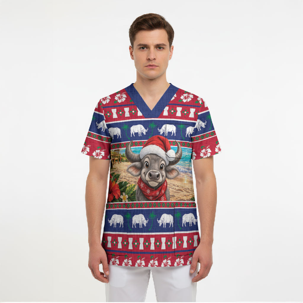 Guam Christmas Scrub Top Felis Pasgua Carabao Santa LT05 - Polynesian Pride