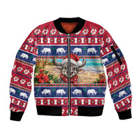 Guam Christmas Sleeve Zip Bomber Jacket Felis Pasgua Carabao Santa LT05 Unisex Red - Polynesian Pride