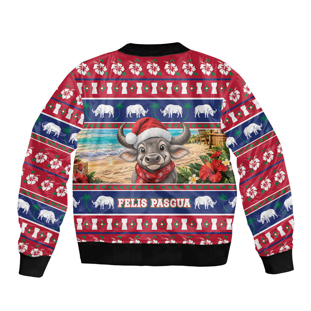 Guam Christmas Sleeve Zip Bomber Jacket Felis Pasgua Carabao Santa LT05 - Polynesian Pride