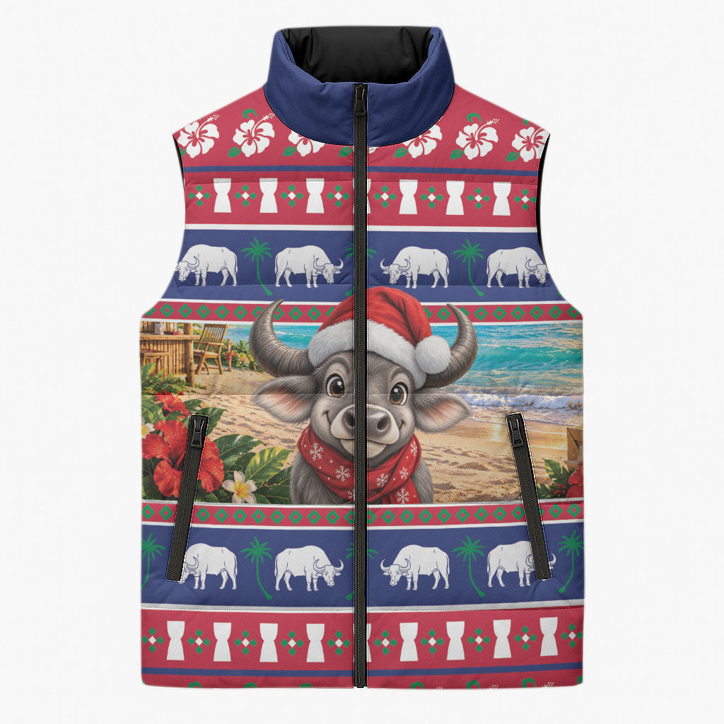 Guam Christmas Sleeveless Puffer Jacket Felis Pasgua Carabao Santa LT05 Unisex Red - Polynesian Pride