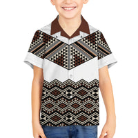 New Zealand Aotearoa Family Matching Long Sleeve Bodycon Dress and Hawaiian Shirt Taniko Art Simple Style LT05 Son's Shirt Brown - Polynesian Pride