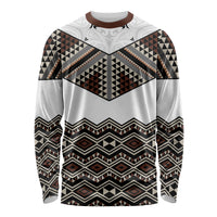 New Zealand Aotearoa Long Sleeve Shirt Taniko Art Simple Style LT05 Unisex Brown - Polynesian Pride