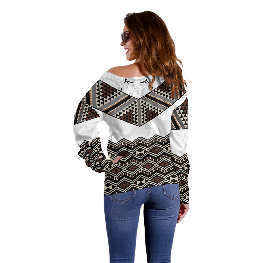 New Zealand Aotearoa Off Shoulder Sweater Taniko Art Simple Style LT05 - Polynesian Pride