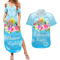 Universal Human Rights Month Couples Matching Summer Maxi Dress and Hawaiian Shirt Polynesian Style LT05 Blue - Polynesian Pride
