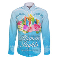 Universal Human Rights Month Family Matching Long Sleeve Bodycon Dress and Hawaiian Shirt Polynesian Style LT05 Dad's Shirt - Long Sleeve Blue - Polynesian Pride