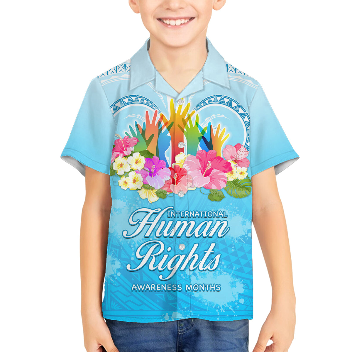 Universal Human Rights Month Family Matching Summer Maxi Dress and Hawaiian Shirt Polynesian Style LT05 Son's Shirt Blue - Polynesian Pride