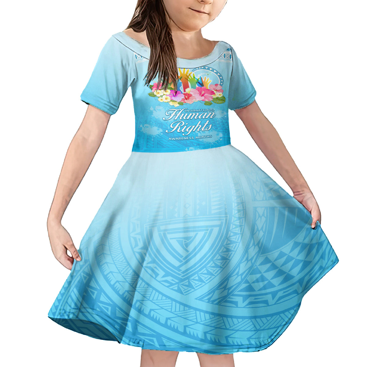 Universal Human Rights Month Family Matching Tank Maxi Dress and Hawaiian Shirt Polynesian Style LT05 Daughter's Dress Blue - Polynesian Pride