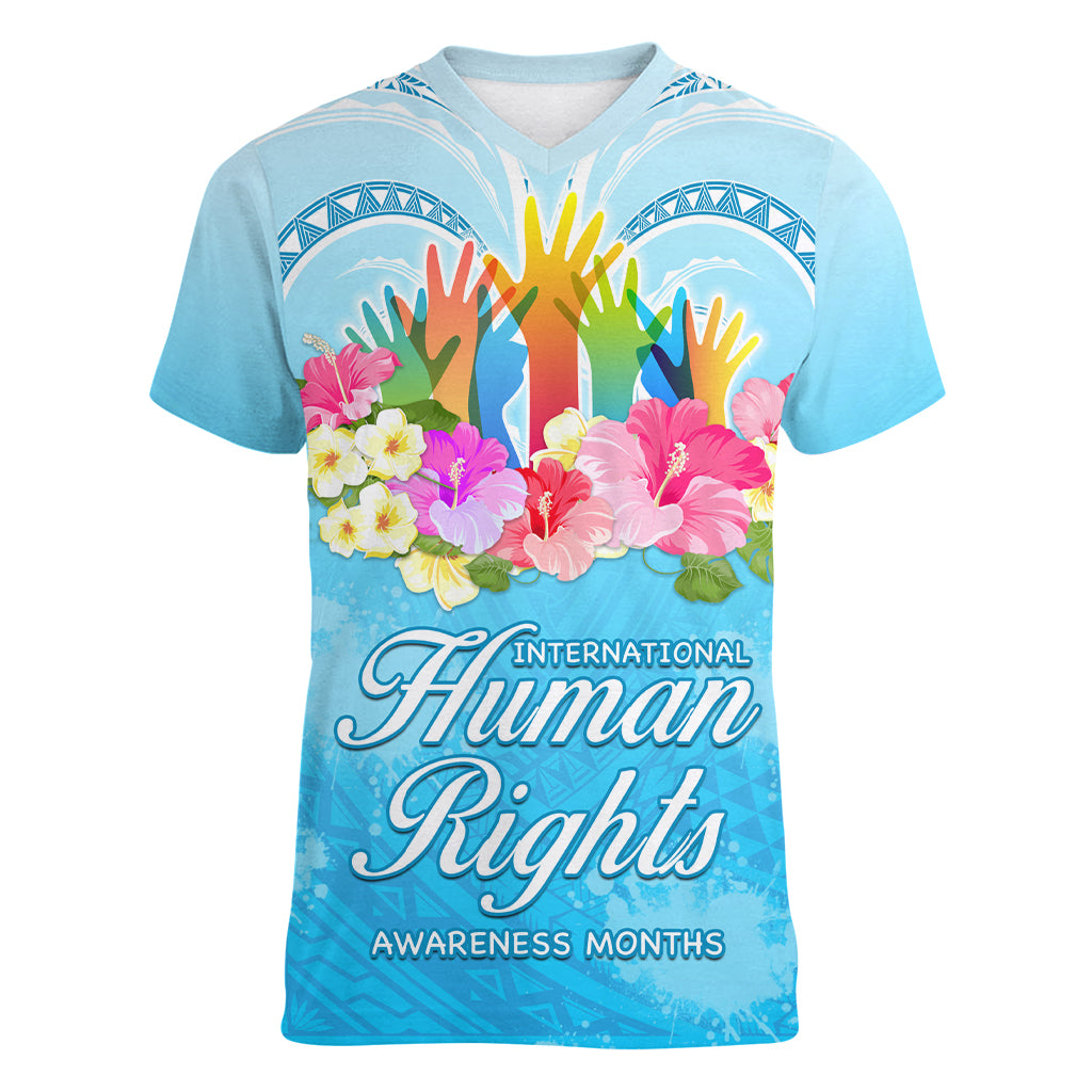 Universal Human Rights Month Women V Neck T Shirt Polynesian Style LT05 Female Blue - Polynesian Pride