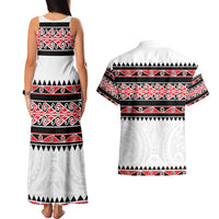 New Zealand Aotearoa Couples Matching Tank Maxi Dress and Hawaiian Shirt With Kowhaiwhai Pattern Red Version LT05 - Polynesian Pride