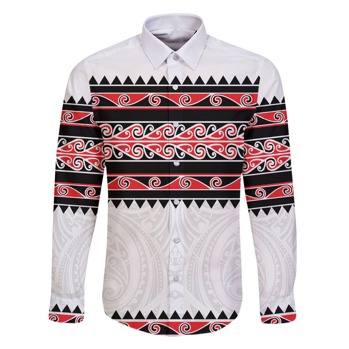 New Zealand Aotearoa Family Matching Long Sleeve Bodycon Dress and Hawaiian Shirt With Kowhaiwhai Pattern Red Version LT05 Dad's Shirt - Long Sleeve Red - Polynesian Pride