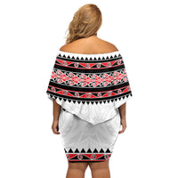 New Zealand Aotearoa Off Shoulder Short Dress With Kowhaiwhai Pattern Red Version LT05 - Polynesian Pride