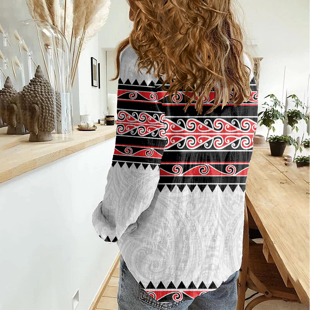 New Zealand Aotearoa Women Casual Shirt - Kowhaiwhai Pattern Red Version LT05 - Polynesian Pride