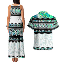 New Zealand Aotearoa Couples Matching Tank Maxi Dress and Hawaiian Shirt With Paua Shell Kowhaiwhai Pattern LT05 - Polynesian Pride