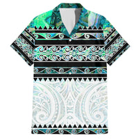 New Zealand Aotearoa Family Matching Short Sleeve Bodycon Dress and Hawaiian Shirt With Paua Shell Kowhaiwhai Pattern LT05 Dad's Shirt - Short Sleeve Green - Polynesian Pride