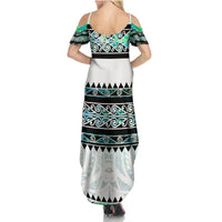 New Zealand Aotearoa Family Matching Summer Maxi Dress and Hawaiian Shirt With Paua Shell Kowhaiwhai Pattern LT05 - Polynesian Pride