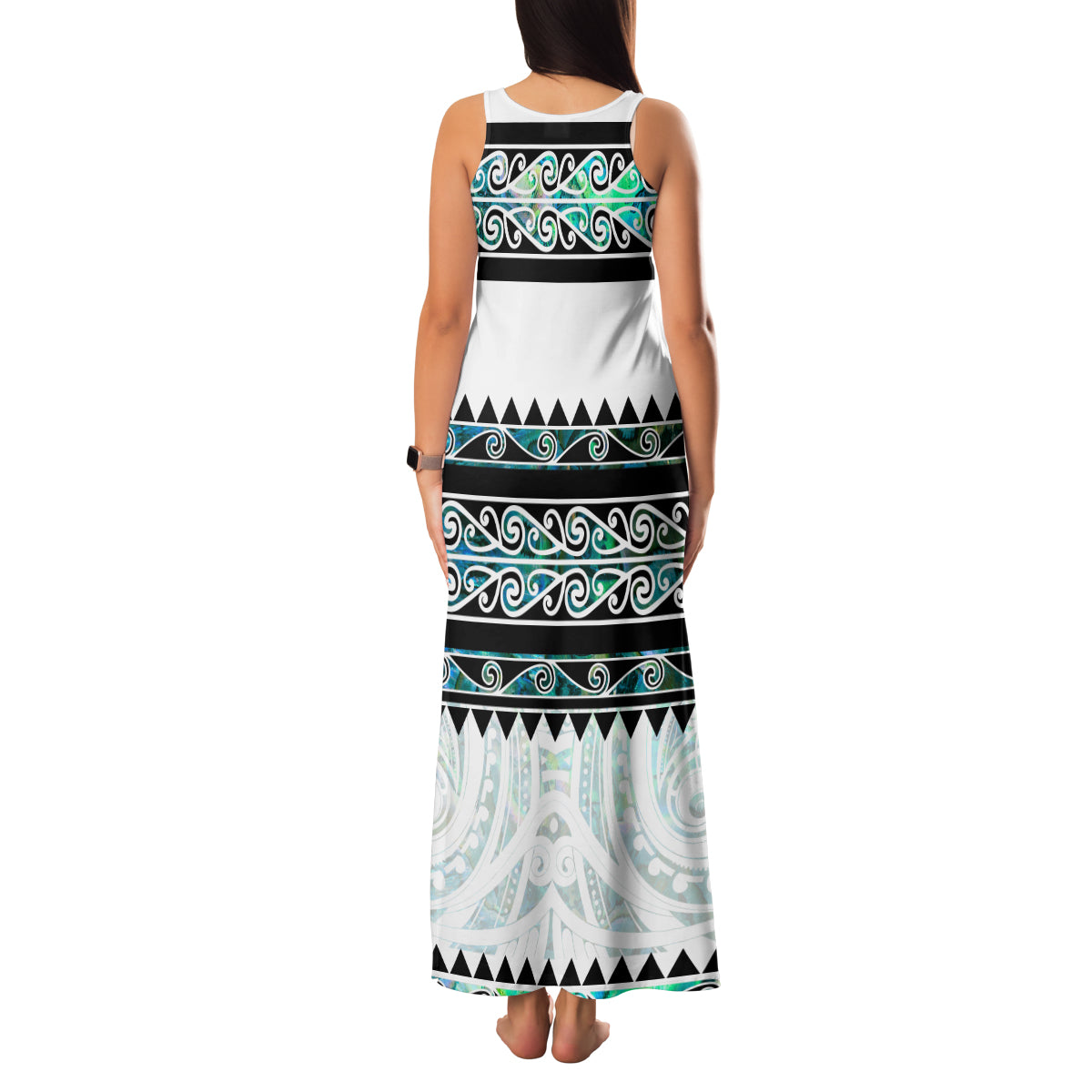 New Zealand Aotearoa Family Matching Tank Maxi Dress and Hawaiian Shirt With Paua Shell Kowhaiwhai Pattern LT05 - Polynesian Pride