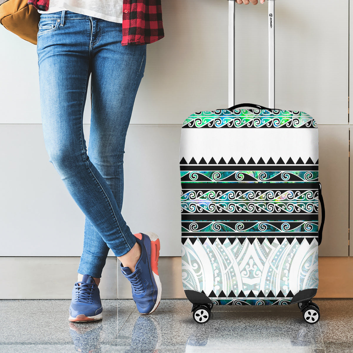 New Zealand Aotearoa Luggage Cover With Paua Shell Kowhaiwhai Pattern LT05 - Polynesian Pride