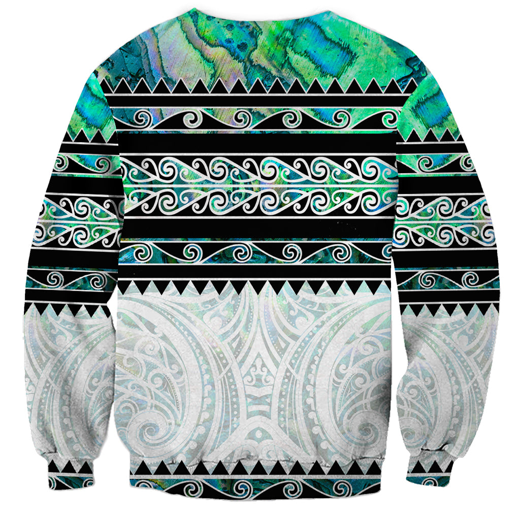 New Zealand Aotearoa Sweatshirt With Paua Shell Kowhaiwhai Pattern LT05 - Polynesian Pride