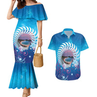 New Zealand Matapouri Beach Landscape Couples Matching Mermaid Dress and Hawaiian Shirt LT05 Blue - Polynesian Pride