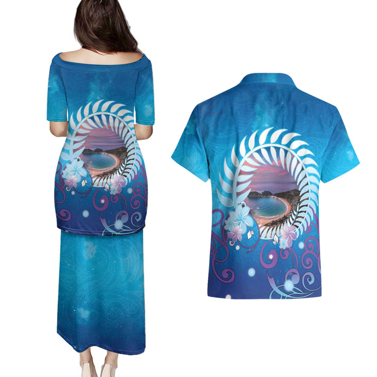 New Zealand Matapouri Beach Landscape Couples Matching Puletasi and Hawaiian Shirt