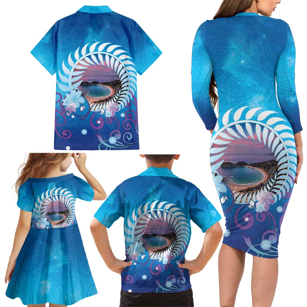 New Zealand Matapouri Beach Landscape Family Matching Long Sleeve Bodycon Dress and Hawaiian Shirt LT05 - Polynesian Pride